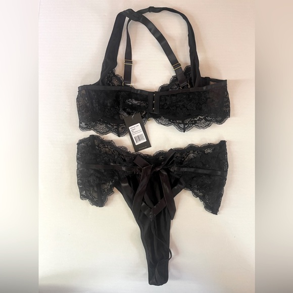 NWT Oh la la Cheri Sadie Underwire Lace Bra High Waist Panty Set Sz XL Black $65 - Picture 4 of 6